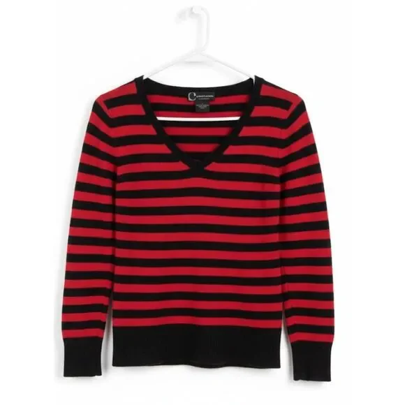 Bloomingdale's womens small sweater 2 PLY cashmere red blue stripe lightweight - Picture 2 of 8